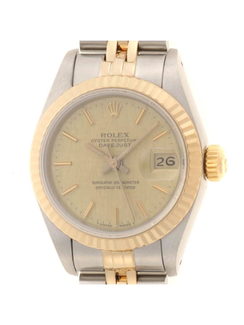Rolex Datejust 26 Watch Stainless Steel 18k Yellow Gold Champagne Mosaic Dial S